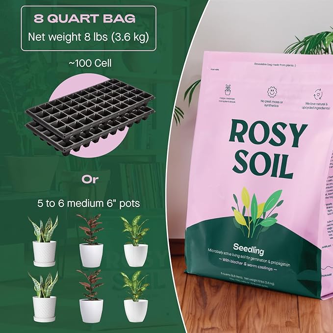 Seedling Seed Starter Soil Mix - Peat-Free Organic Potting Mix for Seeds, Cuttings, Microgreens- Enriched w/Worm Castings, Root-Boosting Biochar, Less Prone to Gnats for Germination & Propagation- 8qt