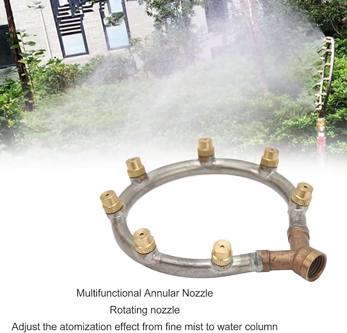 Multifunctional Annular Nozzle, G3/8 Female Thread Multi Head Ring Shaped Atomizing Nozzle, Rotating Nozzle for Garden Agricultural Irrigation(7 Heads Heart Shape)