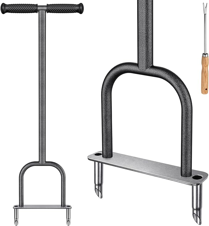 Dolibest Lawn Coring Aerator, Stainless Steel 2 Corer Plug Aerator Tool with Soft Rubber Grip, Manual Grass Aerating Tool, Garden Tool & Cleaning Hand Tool for Loosening Soil and Improving Lawn Health