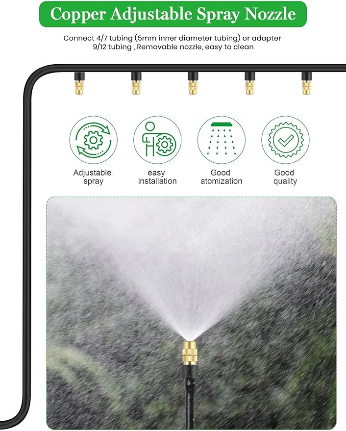 30PCS Adjustable Copper Atomizing Nozzle Kalolary Drip Irrigation Sprayer 4/7mm Atomizing Micro Sprinkler Garden Cooling Irrigation Equipment for Lawn Vegetables Greenhouse (Short)