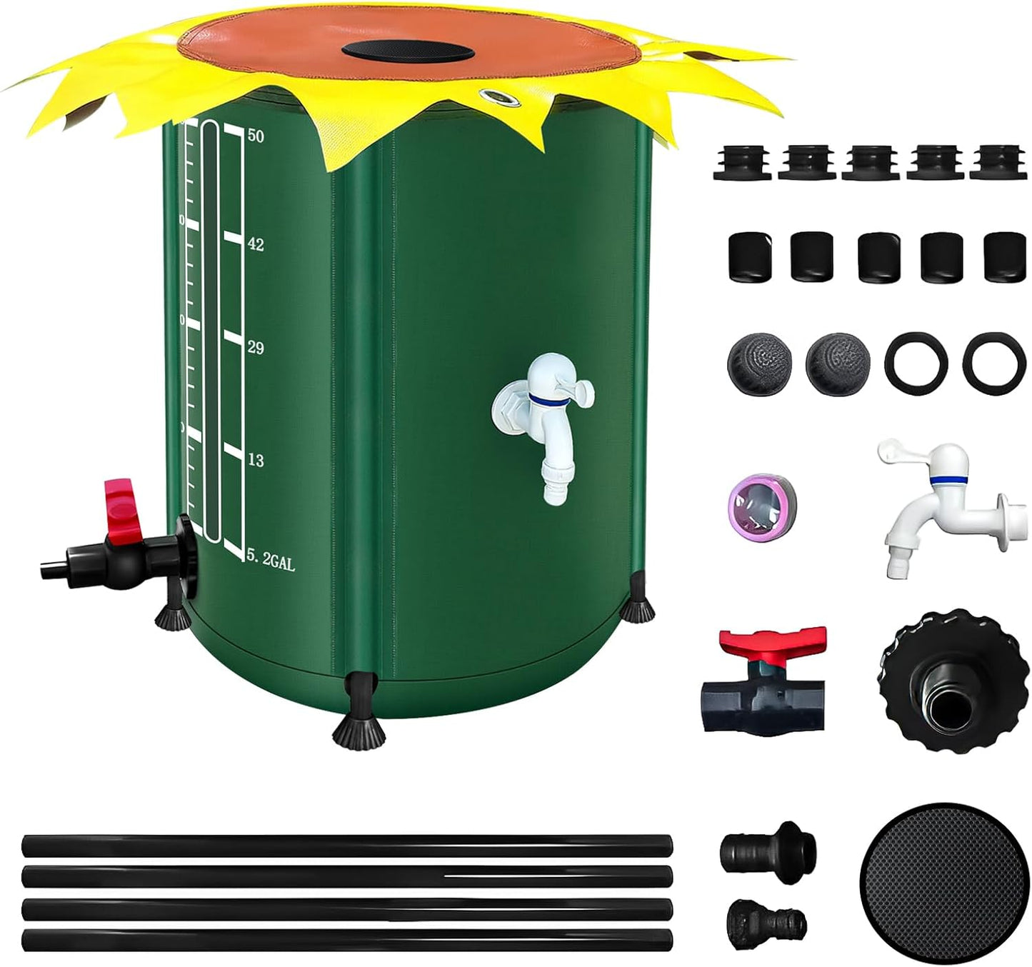 53 Gallon Collapsible Rain Barrel, Rain Water Collection Barrel with 1000D Oxford Cloth, Portable Rainwater Collection System with Spigot and Overflow Kit