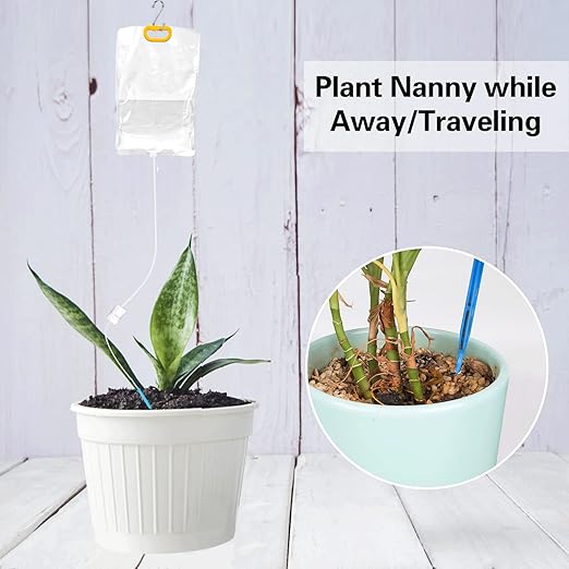 4Pcs Self Watering System for Plants while Away on Vacation, Plant IV Water Bag, Indoor Plant Watering System Device, 30 Days Automatic Plant Waterer Drip Irrigation Kit for Potted Plants