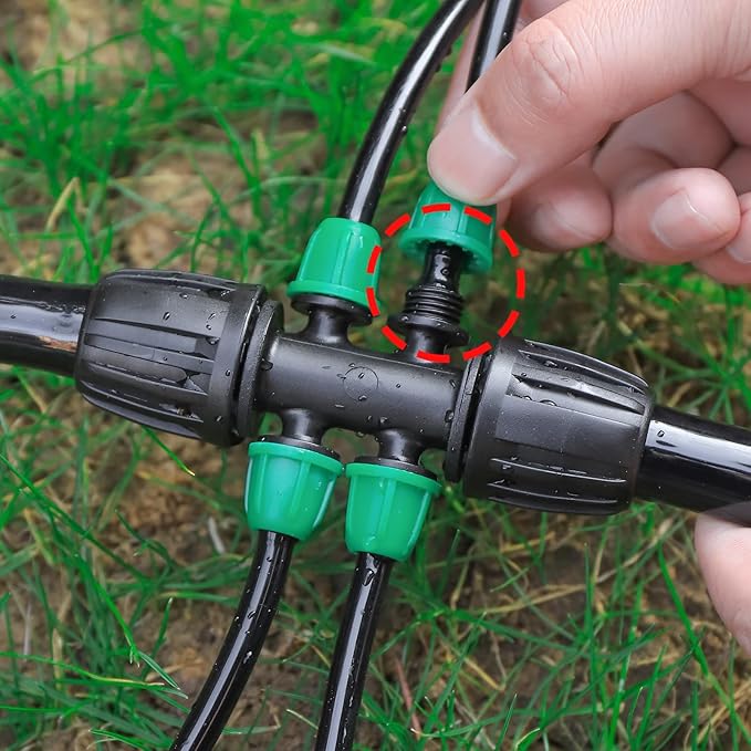 12 Pcs Lock Barbed Tee 1/2 inch Tubing to 1/4 Inch Tubing Irrigation Fittings for (1/2'' ID x 0.60''-0.63'' OD) ANTI-LEAK Locked Barbed Tee Connectors(12Pcs Lock Barbed Tee Six Way)