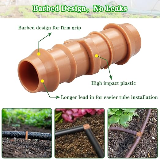 30 Pieces Drip Irrigation Kit：Drip Irrigation Parts for 1/2 Inch Drip Irrigation Tubing with 17mm 0.600" ID Drip Line Fittings Barbed Connectors Including 10 Couplings 8 Tees 6 Elbows 6 Plugs