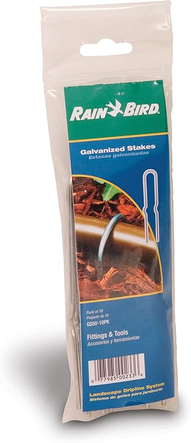 Rain Bird GS50/10PS Drip Irrigation 6" Galvanized Wire Stake for 1/2" Tubing, 10-Pack