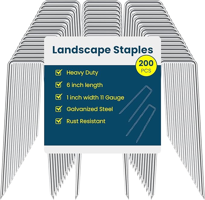 6 Inches Landscape Staples Galvanized Steel Garden Stakes Securing Pegs for Securing Weed Fabric Landscape Fabric Netting Ground Sheets and Fleece, Heavy Duty Metal Tent Stakes (200, Silver)
