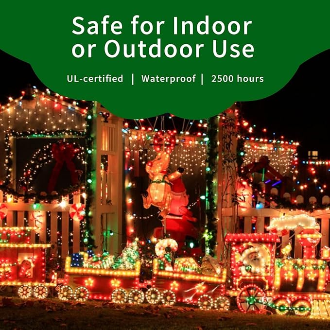 Ultra-Bright Connect End to End Multi Christmas Mini Light 300L 63.8Ft(2Sets-Each 150L)UL Listed Incandescent Bulb String Light for Indoor Outdoor Holiday Garden Party Christmas Tree Decor