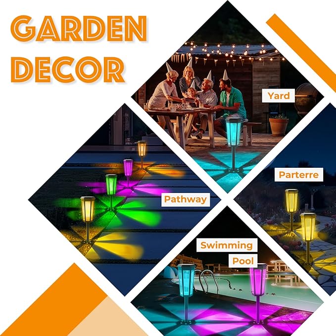 Solar Garden Decor Light, 2Pack Colorful Solar Outdoor Lights, Color Changing Solar Pathway Lights Outside Waterproof, Warm White Solar Walkway Lights for Landscape Path Yard Patio Driveway