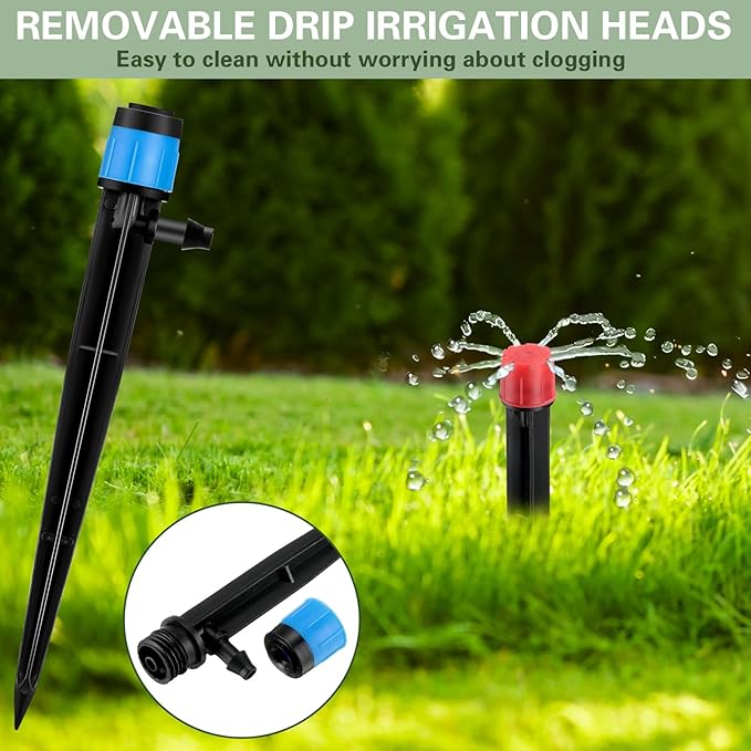 32 Pcs Drip Irrigation Emitters Drip Emitters for 1/4 Inch Tubing Irrigation Drippers Sprayer Adjustable 360 Degree Water Flow Drip for Garden Lawn Flower Bed Irrigation System (Red and Blue)