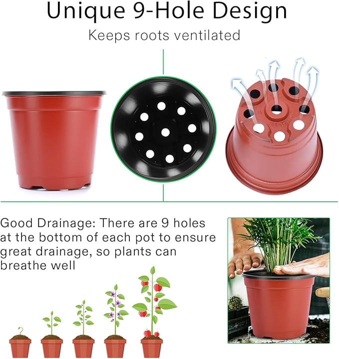 VIVOSUN 50 Pcs 6 Inch Plastic Plant Nursery Pots, Seed Starting Pot, Flower Plant Container for Seedlings, Cuttings, Transplanting