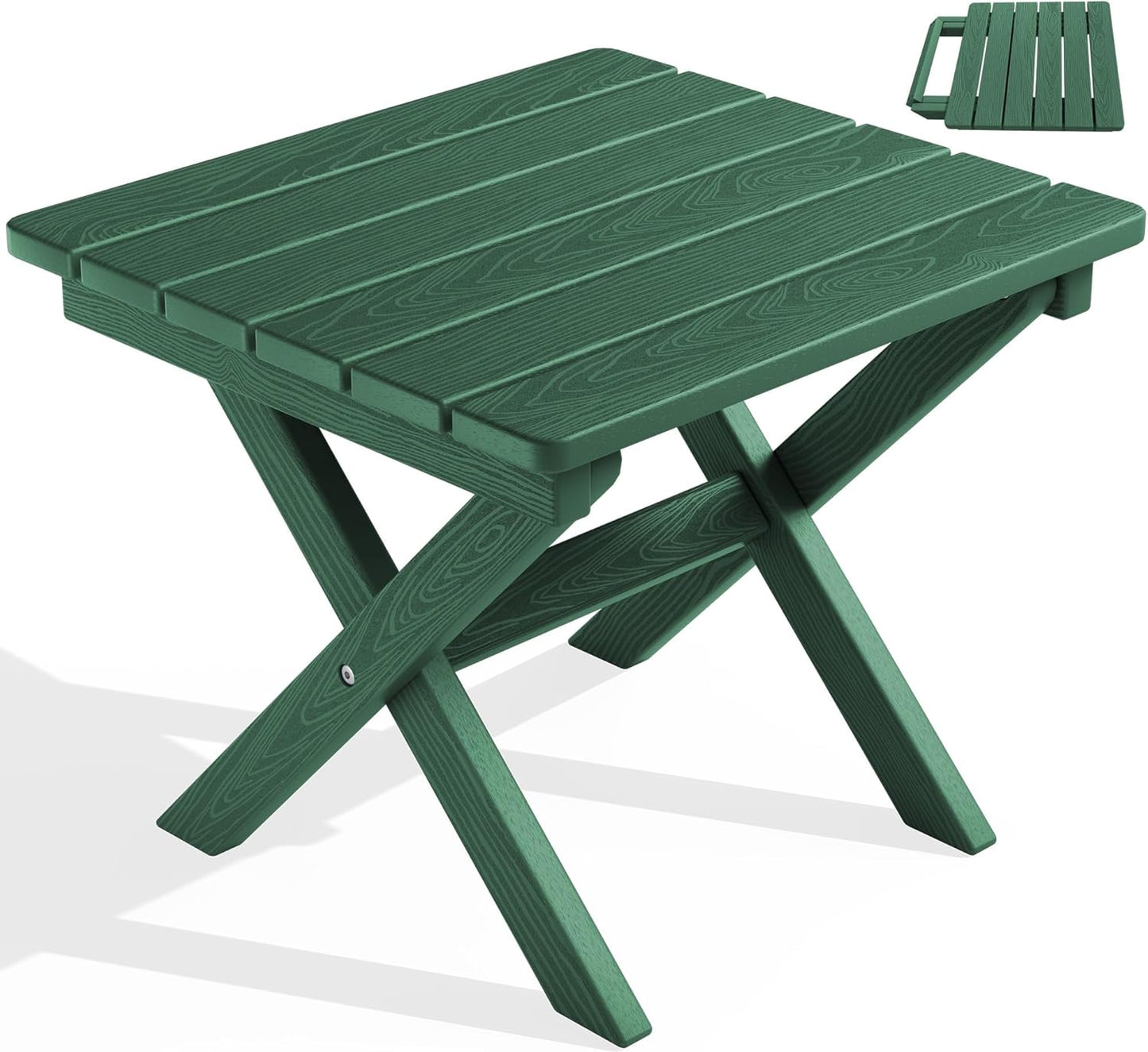 SERWALL Portable Folding Outdoor Side Table - Adirondack Style, HDPE Material, No Assembly Required, Outside End Table for Patio, Porch, Deck, Pool, Green