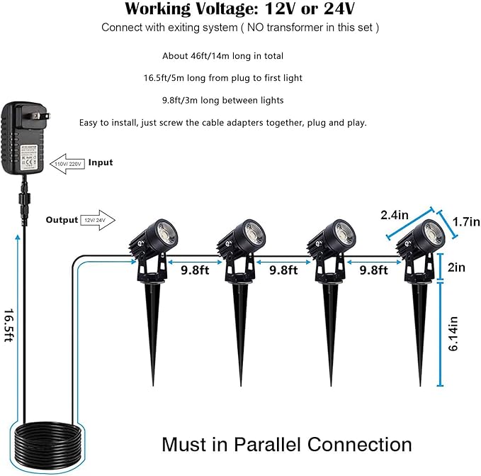 Svater LED Landscape Lights,12V Low Voltage Spotlights Outdoor with Stake,2700K Warm White,1200Lumens Plug in Outdoor Spotlights for Garden, Backyard,Lawn - 4 Pack