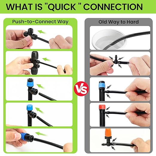 Bonviee 230FT Drip Irrigation System with Quick Connector, New Automatic Drip Irrigation Kits for Garden Raised Bed- A Complete Watering System with 5/16“ and 1/4'' Tubing, Drip Emitters