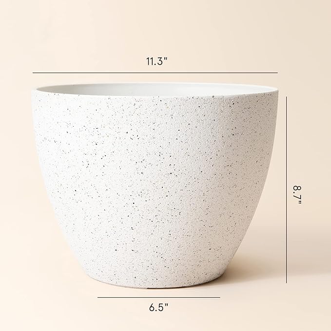 LA JOLIE MUSE Flower Pots Outdoor Indoor Planter - 11.3 inch Garden Plant Pots Tree Planter for Patio, Deck,Garden,Speckled White,Set of 2
