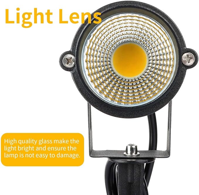 Outdoor LED Warm White Spot Lights, 3000K Landscape SpotLights, 12W IP65 Waterproof Garden Lights, Metal Case COB Lighting with Spiked Stand for Lawn Decorative Lamp US 3- Plug (4 Pack)