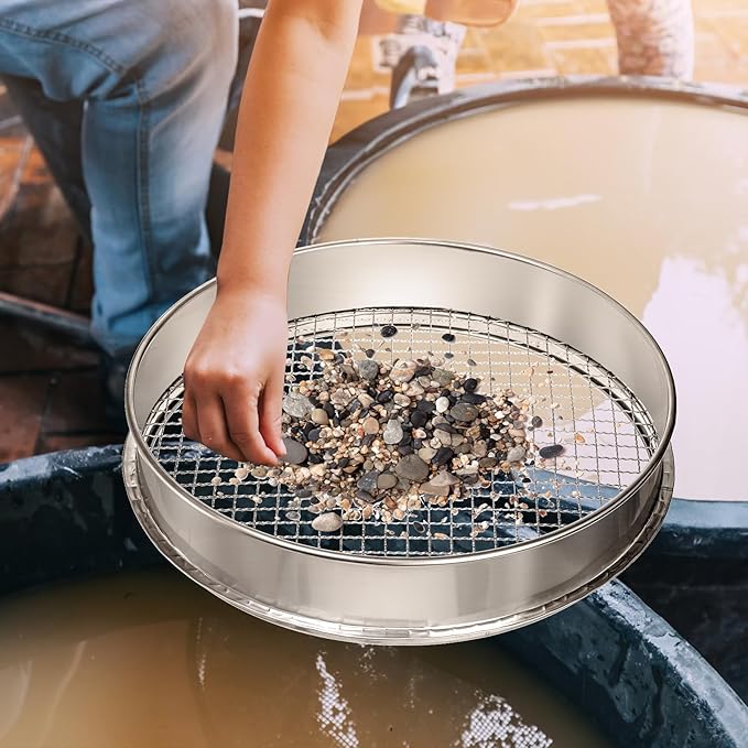 Suwimut Soil Sifter for Gardening, 12 Inch Large Stainless Steel Soil Sieve with 0.39 Inch Mesh, Garden Sifting Screen for Dirt, Sand, Rock, Filtration, Compost and Bonsai