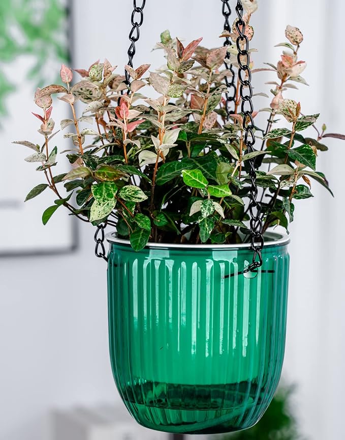 4.5 Inch 2 Pcs Self Watering Hanging Planter Indoor Plant Pots Drainage Holes, Outdoor Small Hanging Planters Flower Pot Basket, Visible Water Level, Plant Hanger Home Decor, Gardening