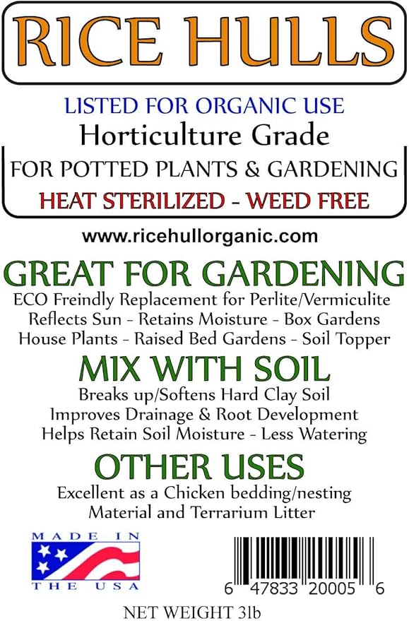 Rice Hulls - Organic Use – 3lb - House Plants - Gardening - Chicken Bedding Nesting