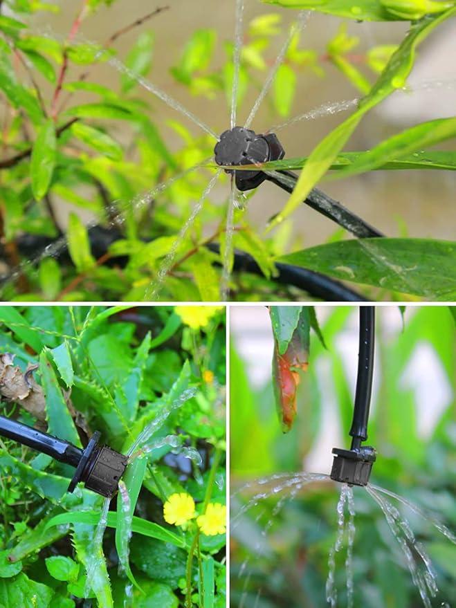 Kalolary 200Pcs Adjustable Irrigation Drippers, 1/4 Inch Barbed Drip Emitter 360 Degree Watering Sprinklers Anti-Clogging Drippers for 4mm/7mm Garden Watering System