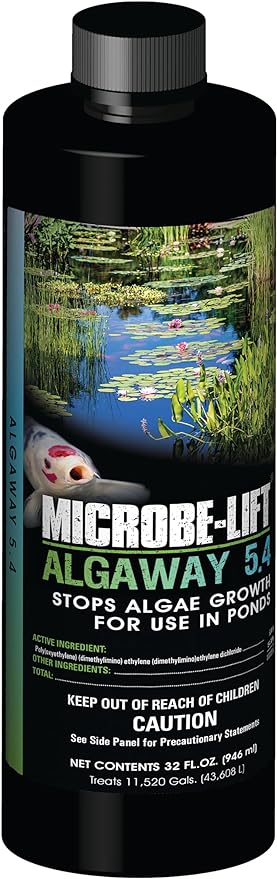 MICROBE-LIFT ALGA32 Algaway 5.4 Algae Control Treatment for Ponds and Water Gardens, Safe for Koi Fish, Goldfish, Plants, and Decorations, 32 Ounces