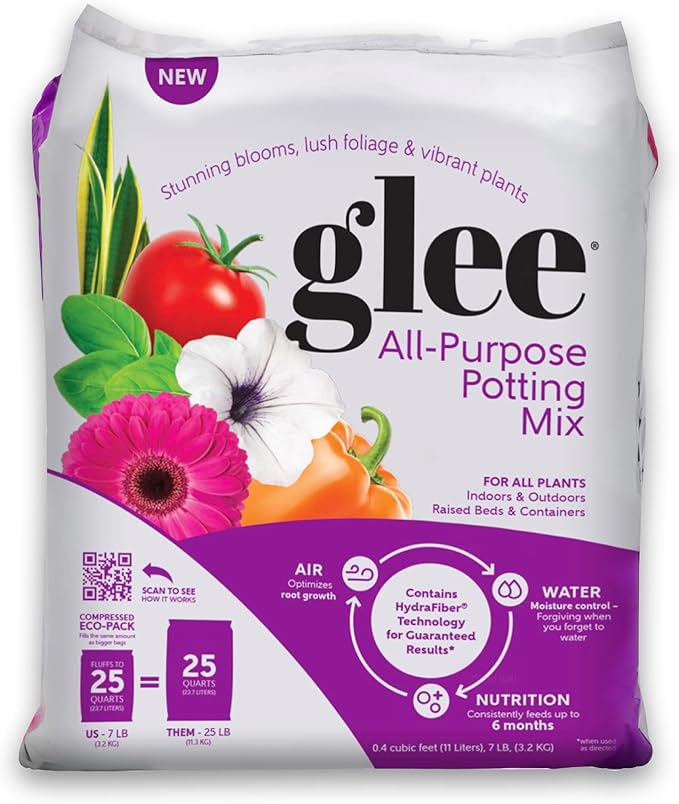 Glee Potting Soil, 1 cu ft (25 qt) Compressed Outdoor Indoor Plant Garden Soil with Nutrients, Expands from 0.4 cu ft