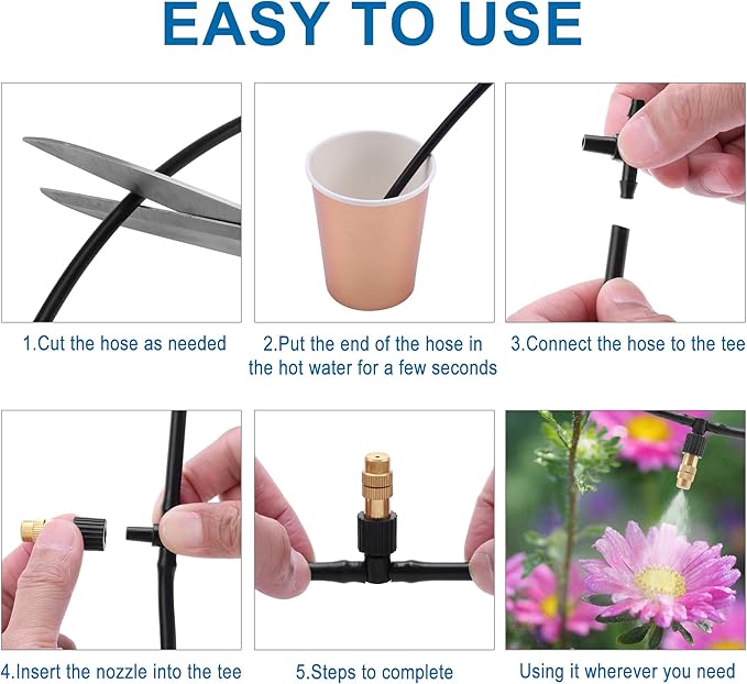 Mornajina 20Pcs Three-Way Atomizing Nozzle with Drip Irrigation Connector for 1/4 inch Drip Irrigation Tubing, Micro Spray Drip Irrigation Emitters, Adjustable Sprinkler Drip Irrigation Mister Kit