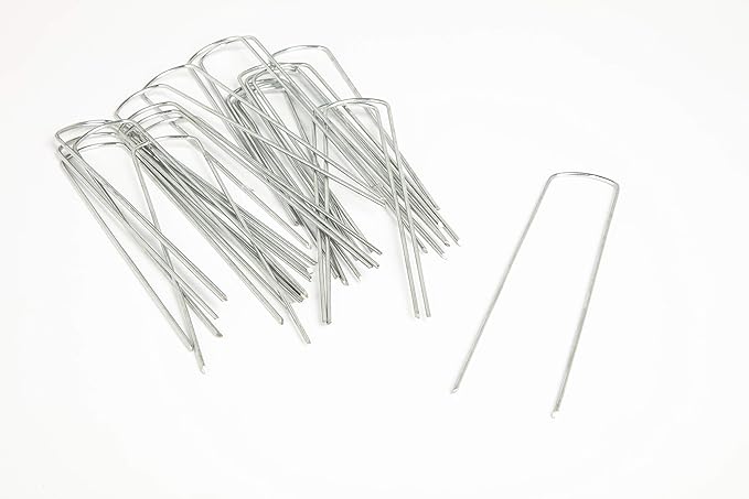 Landscape Pins (50 Count) - Galvanized Heavy-Duty Sod Pins Anti-Rust Fence Stakes for Weed Barrier Fabric, Ground Cover, Irrigation Tubing, 13 Gauge, 50 Pcs