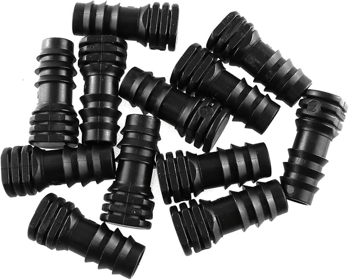 12pcs Black Irrigation Fittings End Plugs POM Plastic End Plugs for 1/2inch Drip Tubing - Barbed Connectors (Fits Most Brands 16mm .520 ID and Compatible Drip or Sprinkler Systems)