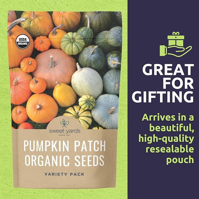 Organic Pumpkin Seeds Variety Pack - 6 Individual Packs - 2025 Season - Jack O' Lantern, Cinderella, Big Max and More! for Indoor & Outdoor Planting (Non-GMO, Certified Organic)