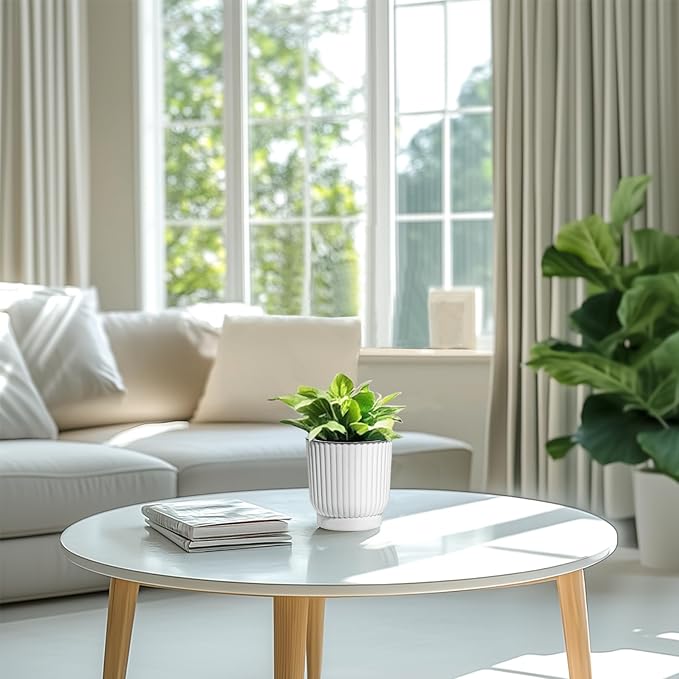 T4U 4 Inch Self Watering Pots for Indoor Plants, 6 Pack White Plastic Flower Pots for All House Plants, Flowers, African Violets