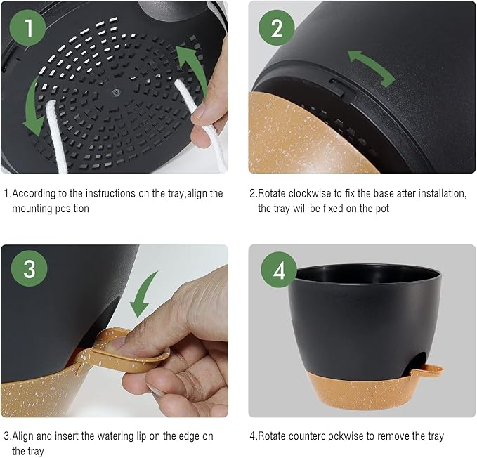 8 inch Hanging Planters, 2 Pack Self Watering Hanging Pots with 20oZ Deep Reservoir for Indoor Outdoor Plants Flowers, Black with Brown