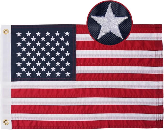 AZCOVER American Flag 16x24 Inch Boat Flag for Outside Made in USA Heavy Duty Nylon American Flags for Outdoor with Embroidered Stars Sewn Stripes and Brass Grommets All Weather Lasting United States