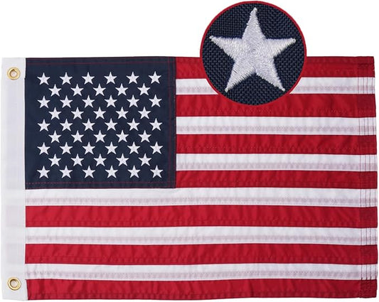 AZCOVER American Flag 12x18 Inch Boat Flag for Outside, 210D Small American Flags Double Sided with Embroidered Stars Sewn Stipes and Brass Grommets for Marine Yacht UTV
