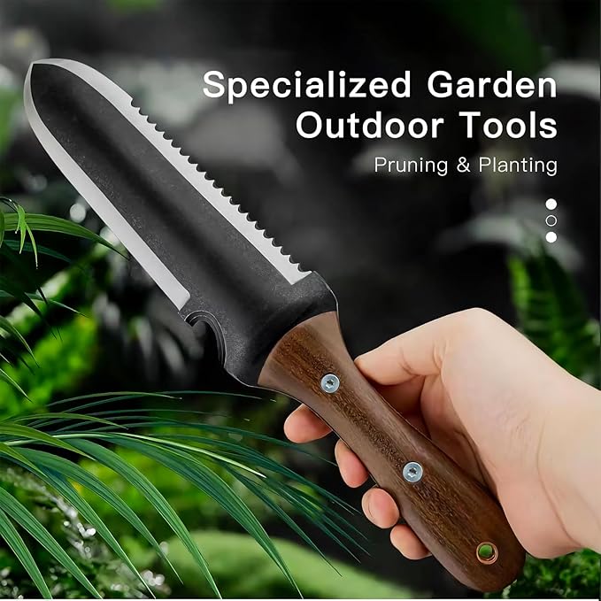 Garden Tool Set, Hori Hori Garden Knife, Weeding Knife Serrated Cutting Edge, Marks for Measuring Planting Depth, Gardening Gloves with Claws, Garden Gloves for Weeding, Planting, Digging