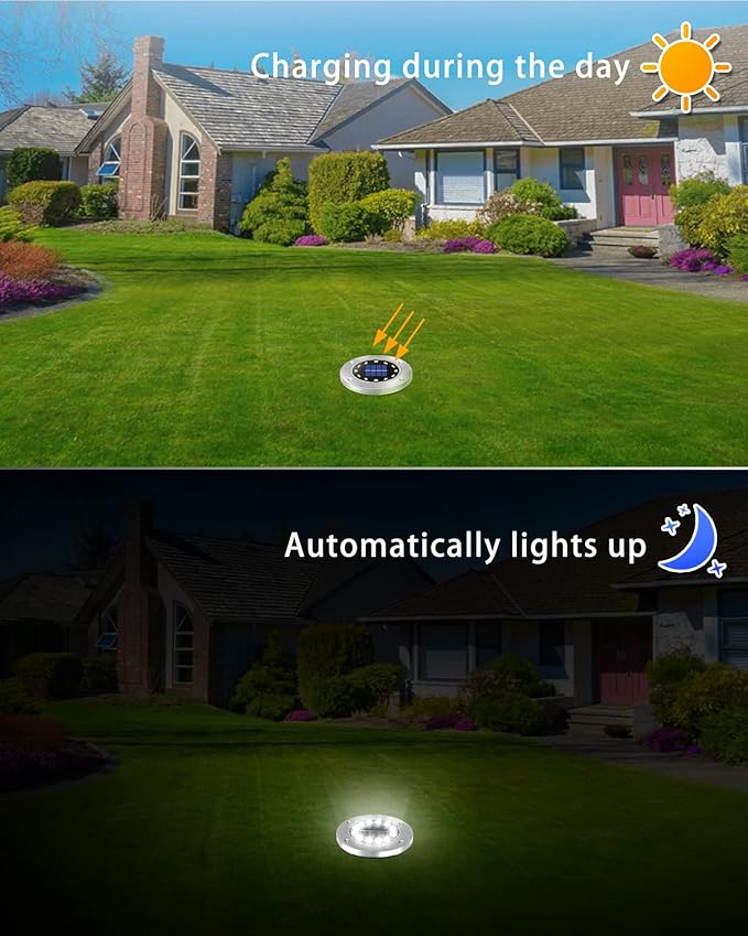 Coroor Solar Ground Lights, 12 LED Waterproof Garden Lights Outdoor Bright In-Ground, Solar Disk Lights Outdoor Decorations for Pathway Yard Lawn Patio Walkway Pool(20 Packs White)