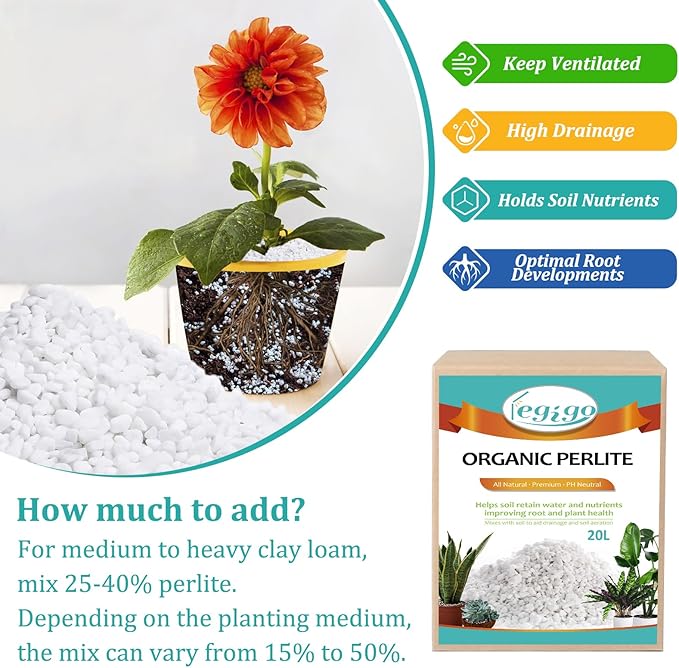 Legigo 20 Quarts Organic Horticultural Perlite for Plants Indoor- Natural Horticultural Soil Additive Conditioner Mix for Improves Drainage, Ventilation and Root Growth