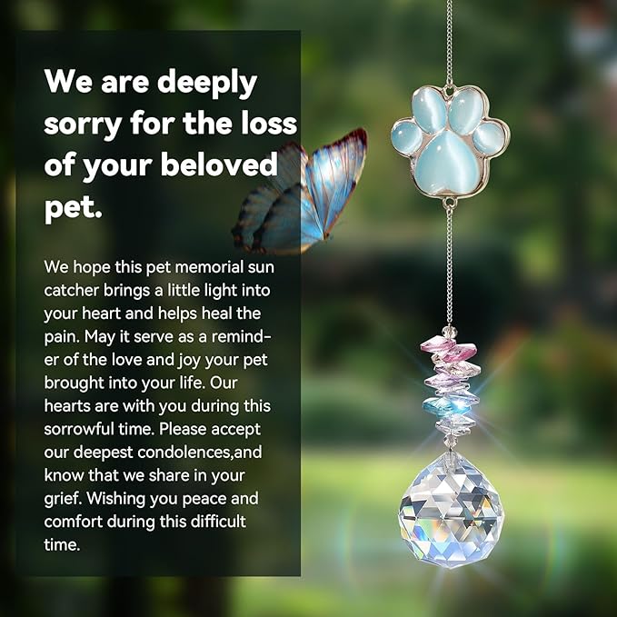 Pet Memorial Suncatcher - Dog Paw Memorial Gifts, Pet Loss Crystal Prisms Rainbow Maker, Lost of Dog Bereavement Gift Idea, Thoughtful Dogs and Cats Remembrance Sun Catcher, Pet Sympathy Gifts