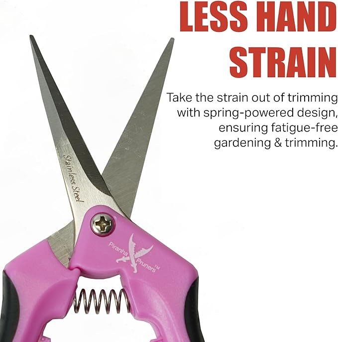 Piranha Pruner Trimming Scissors Garden Shears, Plant Trimmers, Gardening Hand Tools, Straight Stainless Steel Blade, Pink Handle