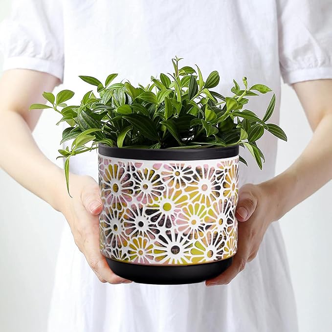 3 Piece Ceramic Plant Pots, 5.7/4.7/3.5/inch Planters with Drainage Hole, Outdoor Indoor Flower Pots Set, Modern Decorative Plant Pots for Lilies, Cacti, Succulents, Snakes, Bamboo(Black)