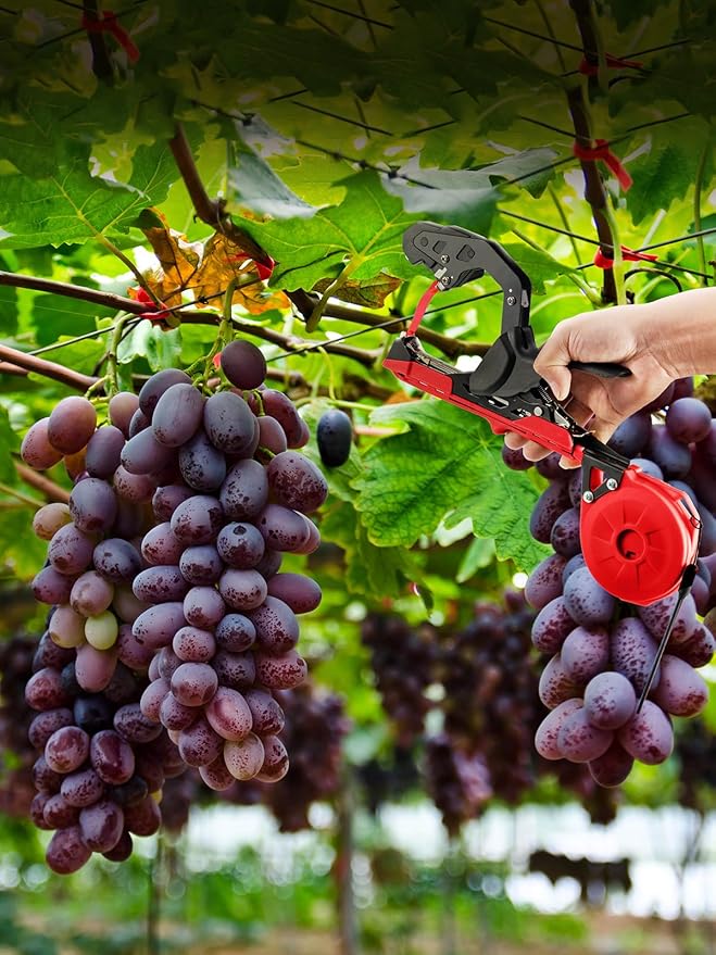 GROWNEER Upgraded Plant Tying Machine, Garden Tape Tool with 25 Rolls Tapes and 10000pcs Staples, Lightweight Plant Tape Gun Tying Tape Tool to Tie Up Vine Tomatoes Grapes Vegetables Garden, Red