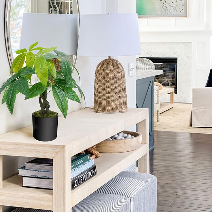 HUAESIN 18 inches Artificial Money Tree Faux Tree Table Top Fake Potted Plants Indoor Small Silk Tree Pachira Aquatica for Home Table Bedroom Kitchen Office Porch Decor Aesthetic