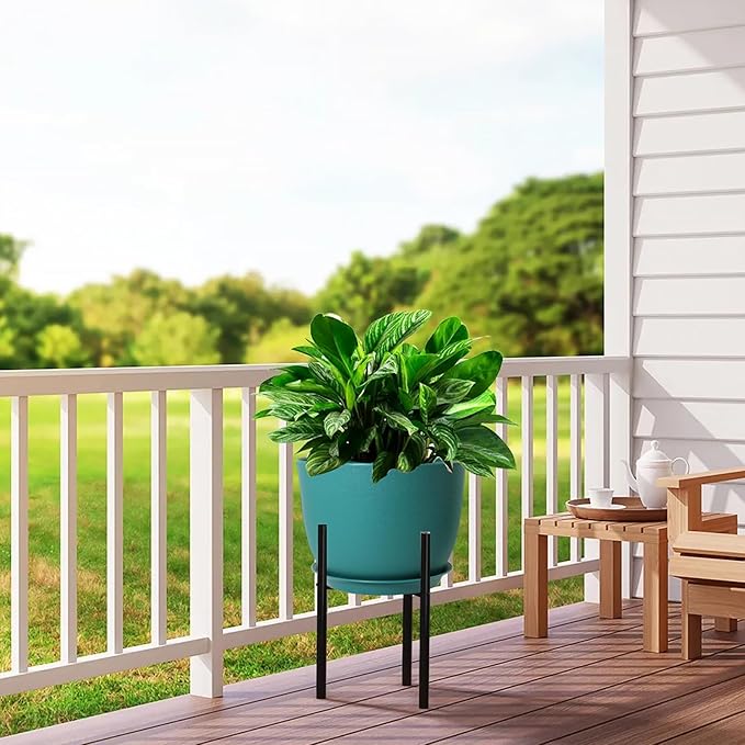 12/10/9 Large Modern Plant Pots, Plastic Planters with Drainage Holes and Saucers for Indoor Outdoor Plants Flowers, Malachite Green