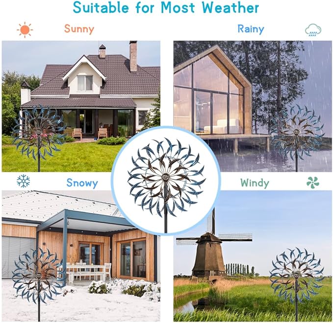 VEWOGARDEN Large Wind Spinners Outdoor, Metal Wind Sculptures & Spinners 360 Degrees Kinetic Wind Spinners for Yard and Garden 64 * 15.7 Inches