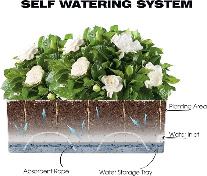 Self Watering Planters Pots for Indoor Plants, 2 Pack 17 Inch Plastic Planter Box Flower Pots for Indoor Outdoor Plants, Rectangle Herb Planter Window Boxes Planters with Drainage