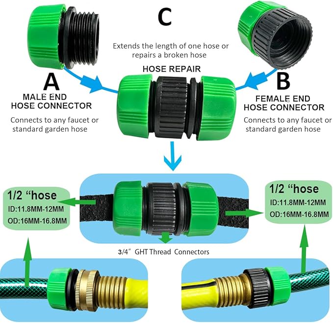 AMRITA Fitings for 1/2" Soaker Hose and Garden Hose, Female Connector& Male Connector &Valves & Straight Connectors.(Fittings)