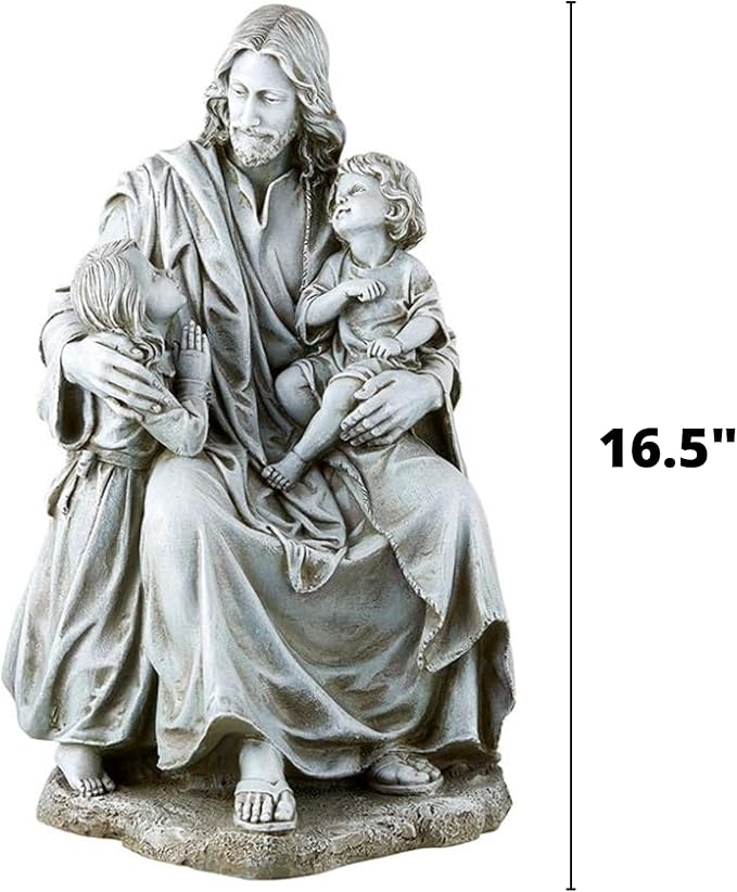 Avalon Gallery Garden Statue - Stone Resin Indoor/Outdoor Catholic Sculpture, 16.5" Tall, Jesus with Children
