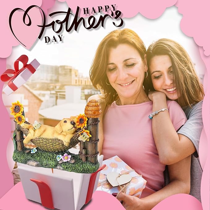 Afirst Solar Garden Outdoor Dog Statues Resin Figurine with Solar Lights Statue Decorations for Lawn, Patio, Balcony, Yard Ornament Mother's Day Gifts,Golden Retriever