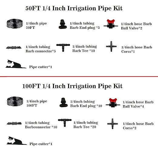 Drip Irrigation Kit, 1/4 Inch Polyethylene Distribution Irrigation Pipe for Micro-Spraying, Emitter Connecting Pipe Kit, DIY Garden Water-Saving Irrigation System with Blank Branch Hose. (01, 98FT)