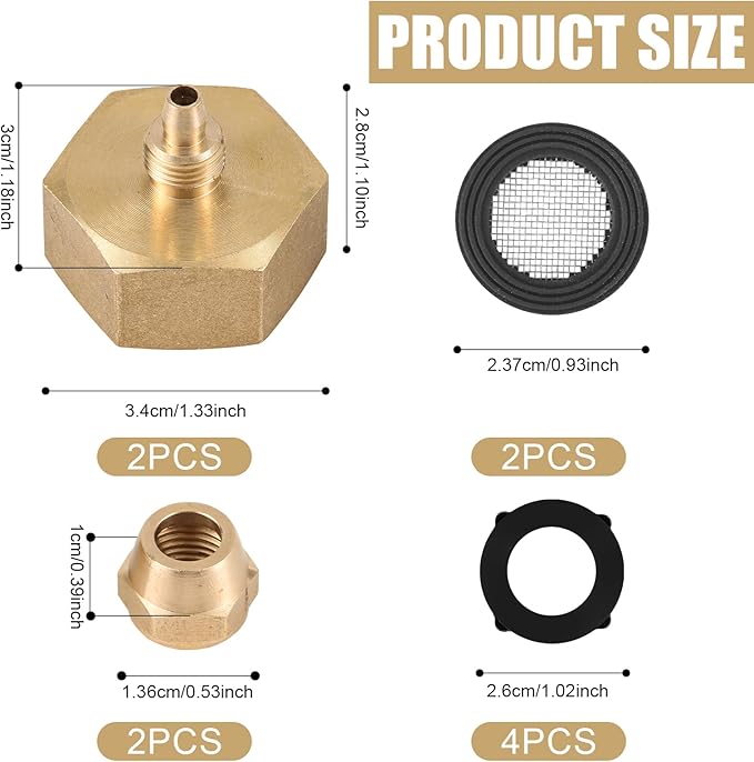 2pcs Drip Irrigation Hose Connector, Brass 3/4 to 1/4 Hose Adapter with Gasket and Filter Brass Female to Female Hose Adapter for Hose Shut Off Valve Garden Hose