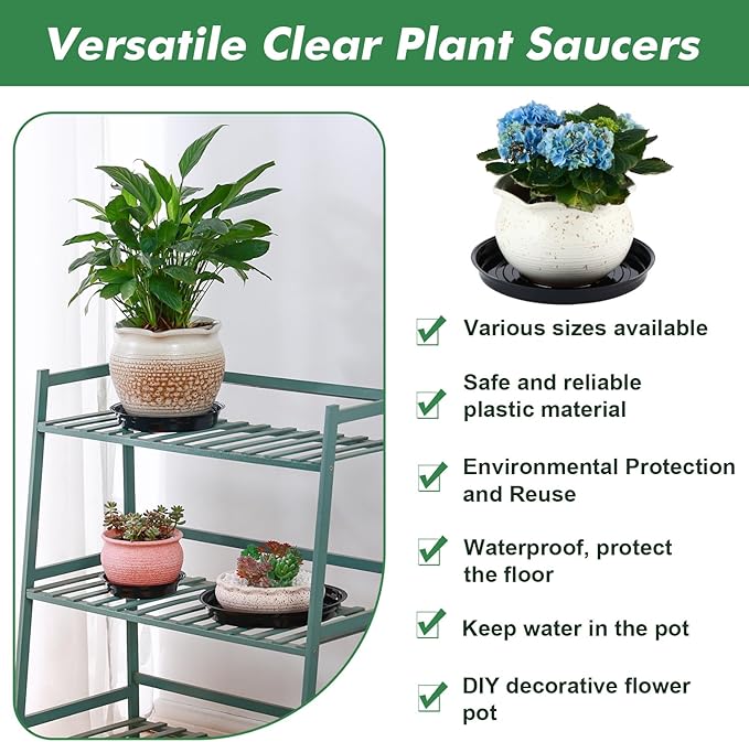 20 Pack 8 Inch Plant Saucer, Black Plant Saucers for Indoors No Holes, Plastic Plant Saucer for Plant Pots Plant Water Catcher Tray, Small Flower Pot Saucers Bulk Plant Drip Trays for Potted Plants